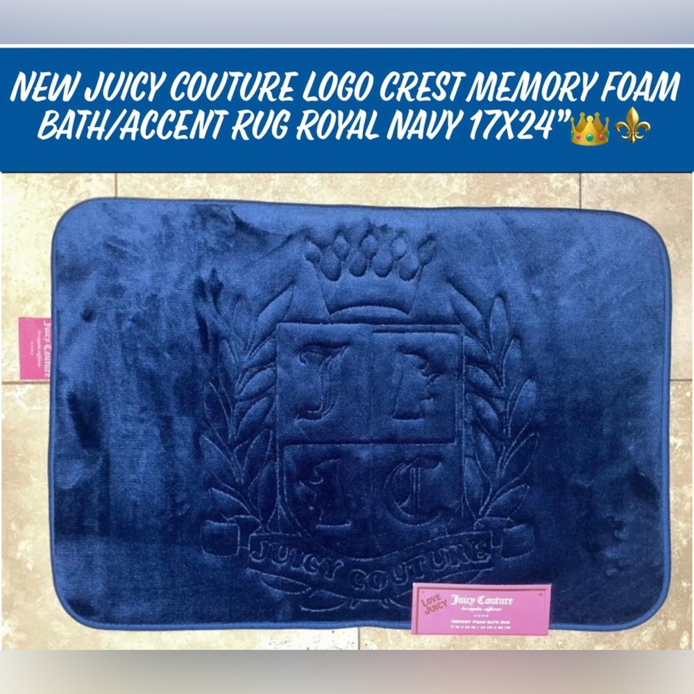 NEW Juicy Couture Logo Crest Memory Foam Bath/Accent Rug Royal Navy 17x24”👑⚜️